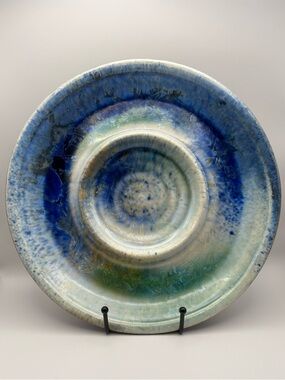 Kent Follette Signed Glazed Blue & Green Decorative Ceramic Serving Plate